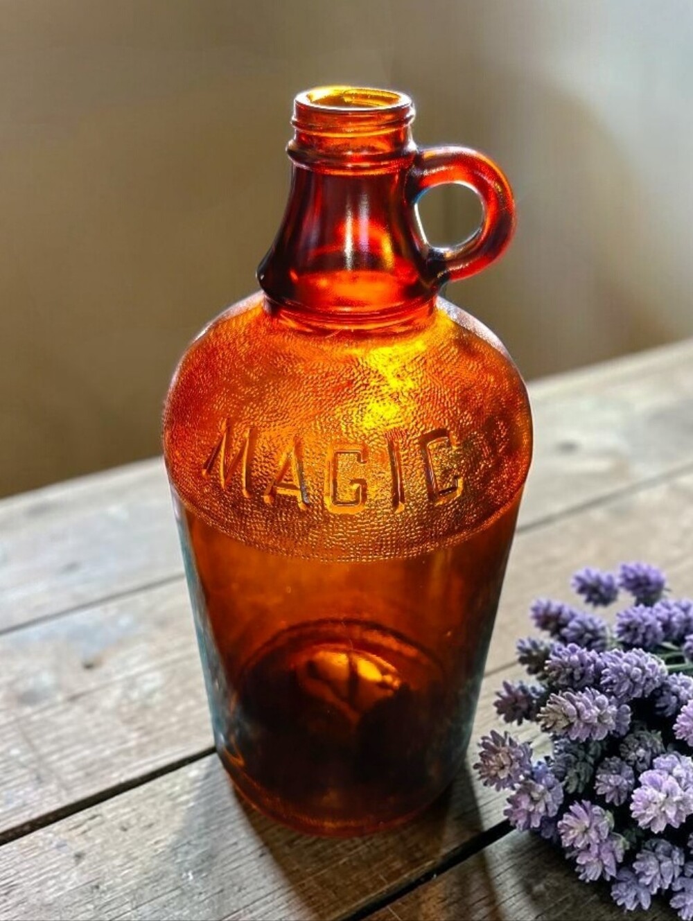 Vintage Amber 'MAGIC' Glass Bleach Jug Bottle